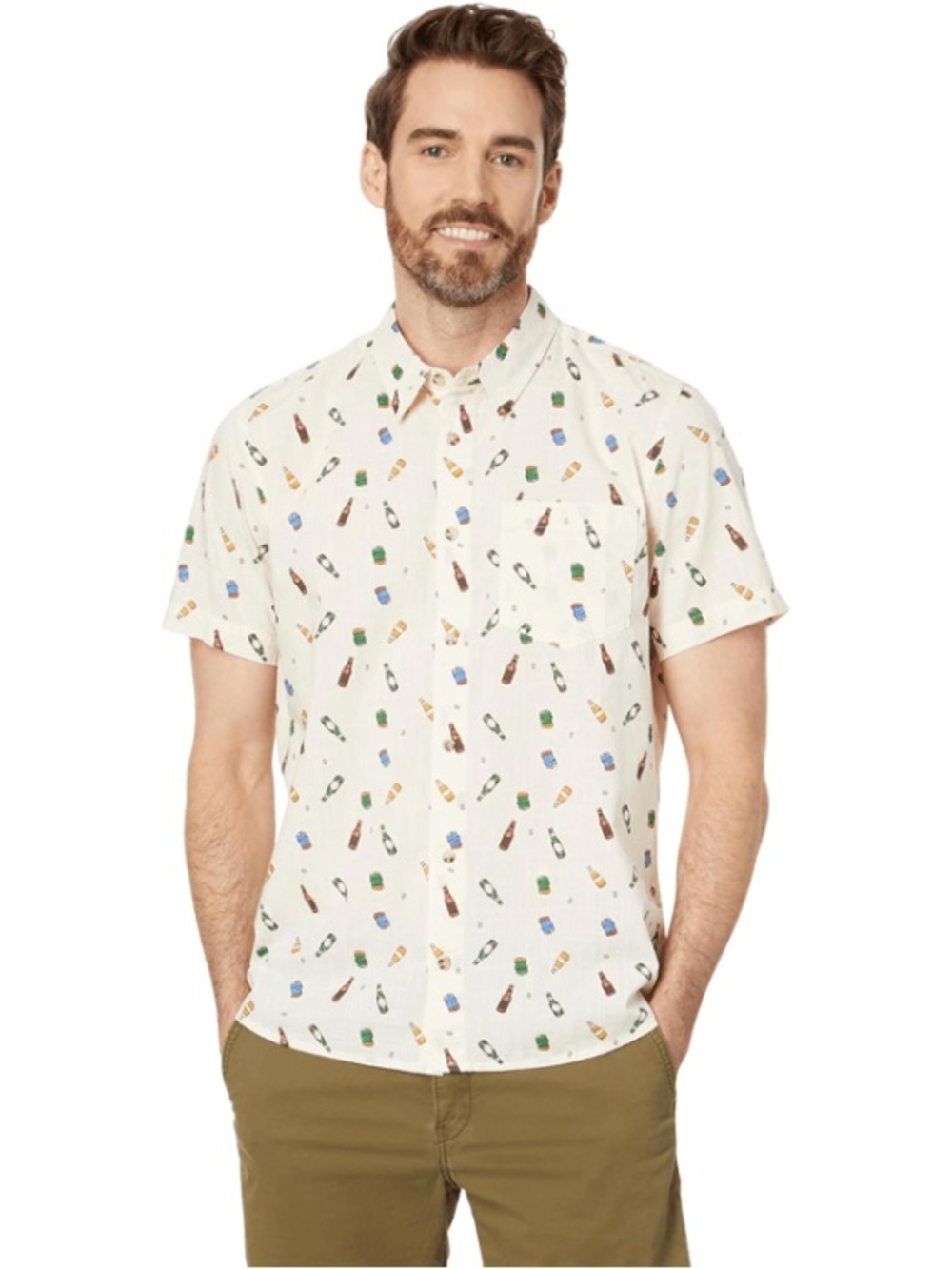 Toad & Co Fletch Short Sleeve Shirt Salt Beer Print size xxl